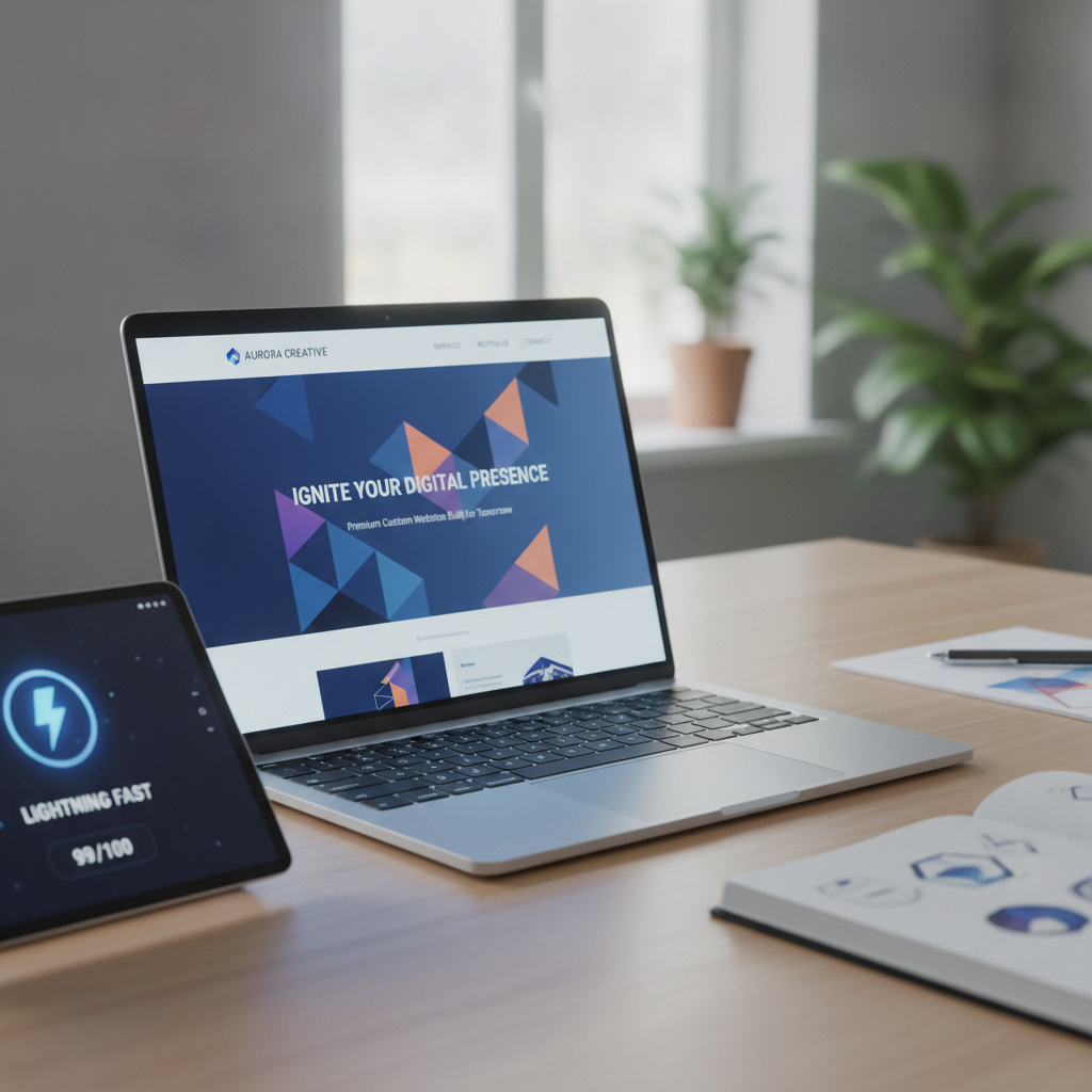 Sleek laptop displaying a modern, high-end custom website design for a business