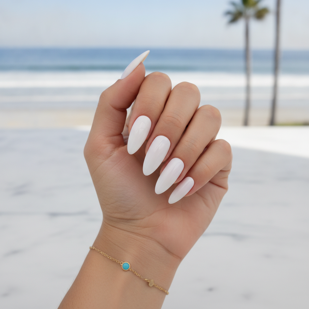 Long glossy gel nail extensions with flawless finish