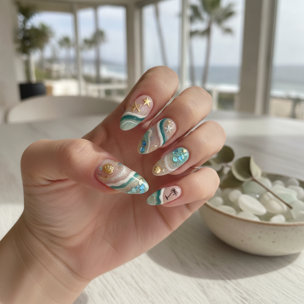 Artistic custom nail art design with intricate details