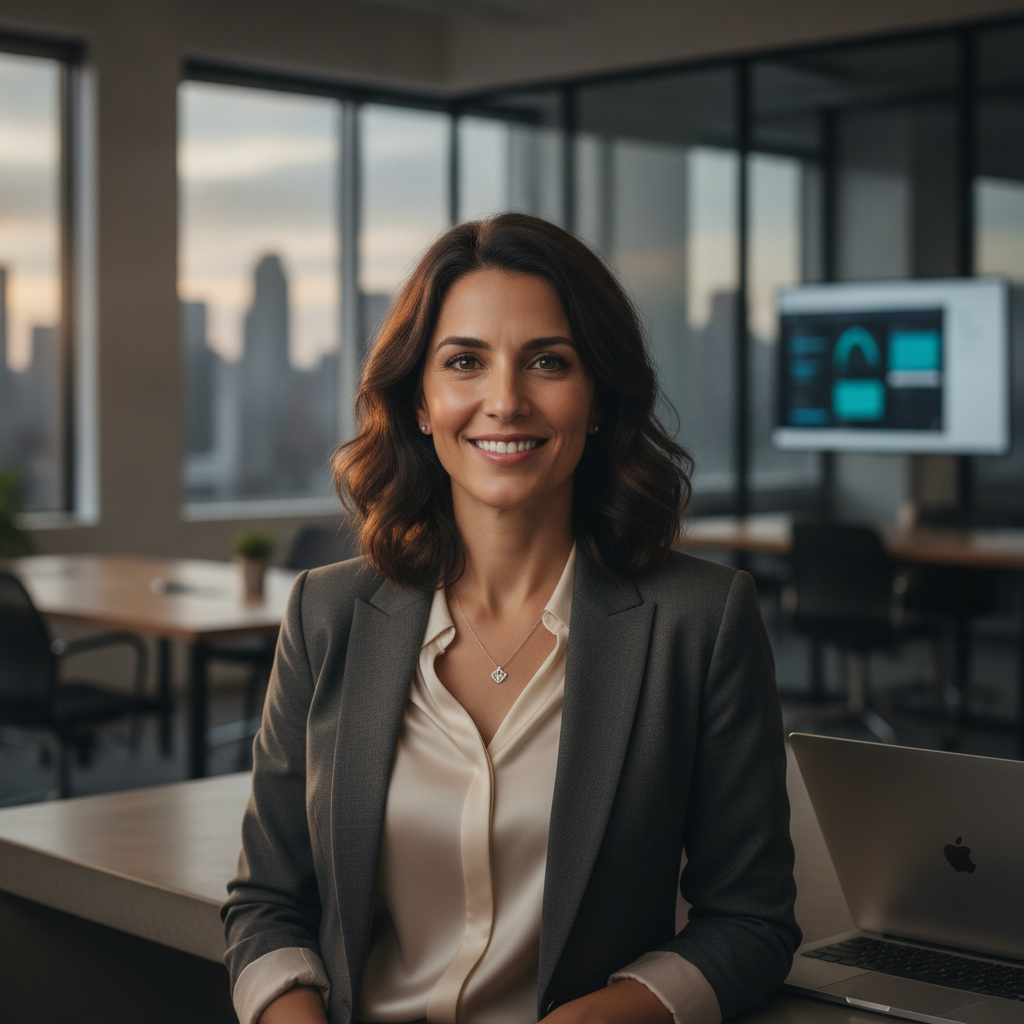 Portrait of a smiling female tech startup founder