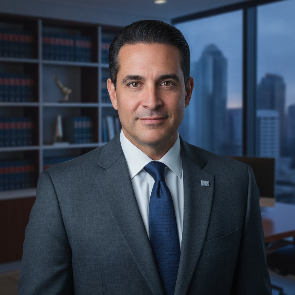 Professional headshot of a male lawyer in a suit