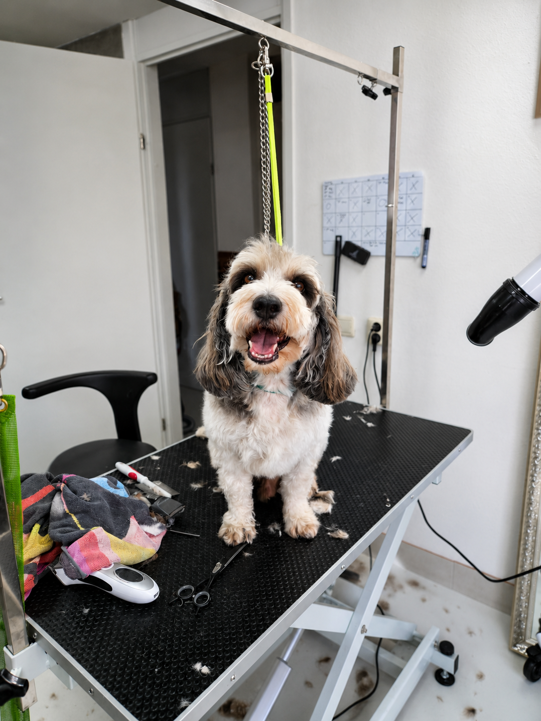 Een prachtig verzorgde maltezer met een schattige strik na haar spa-behandeling