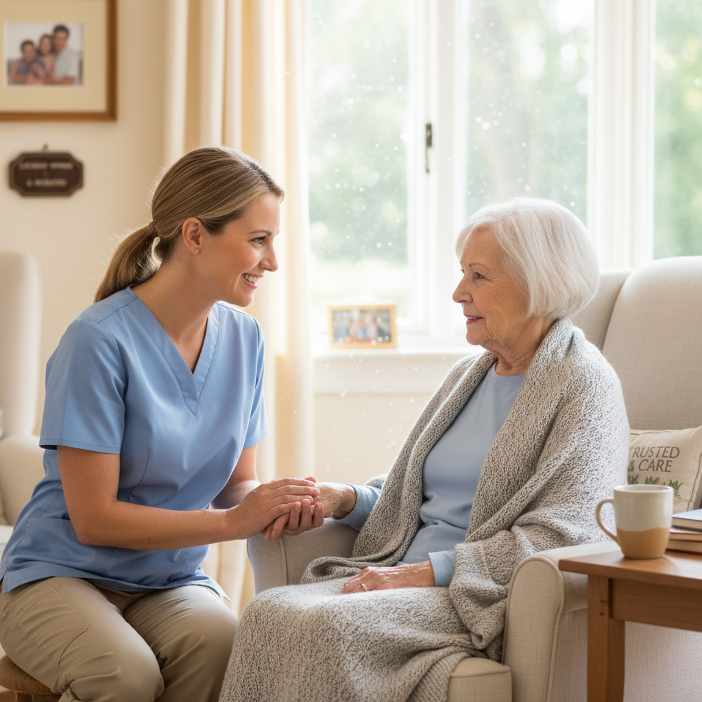 Caregiver comforting a senior at home