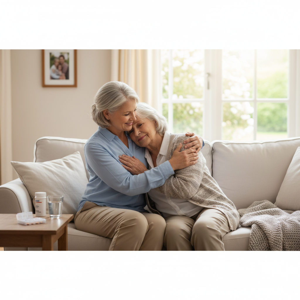Caregiver holding senior's hand