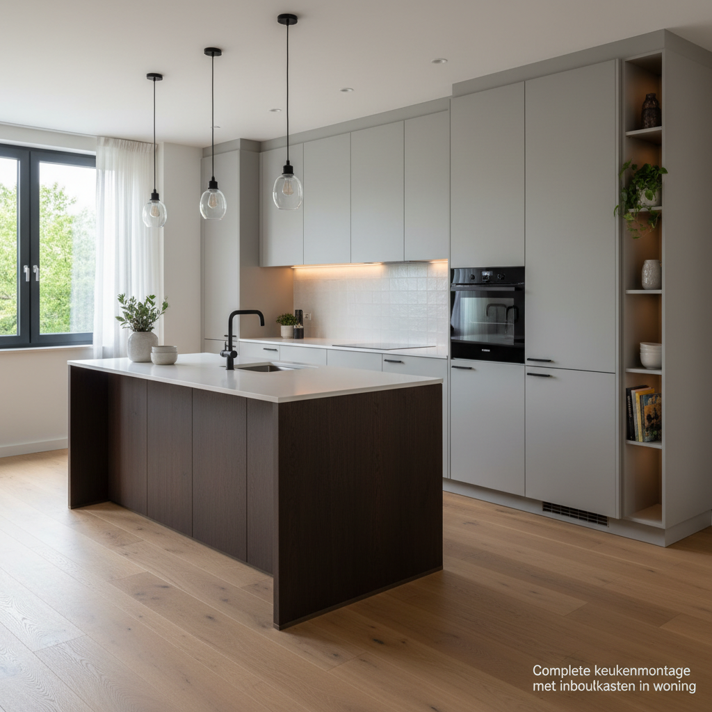 Complete keukenmontage met inbouwkasten in woning