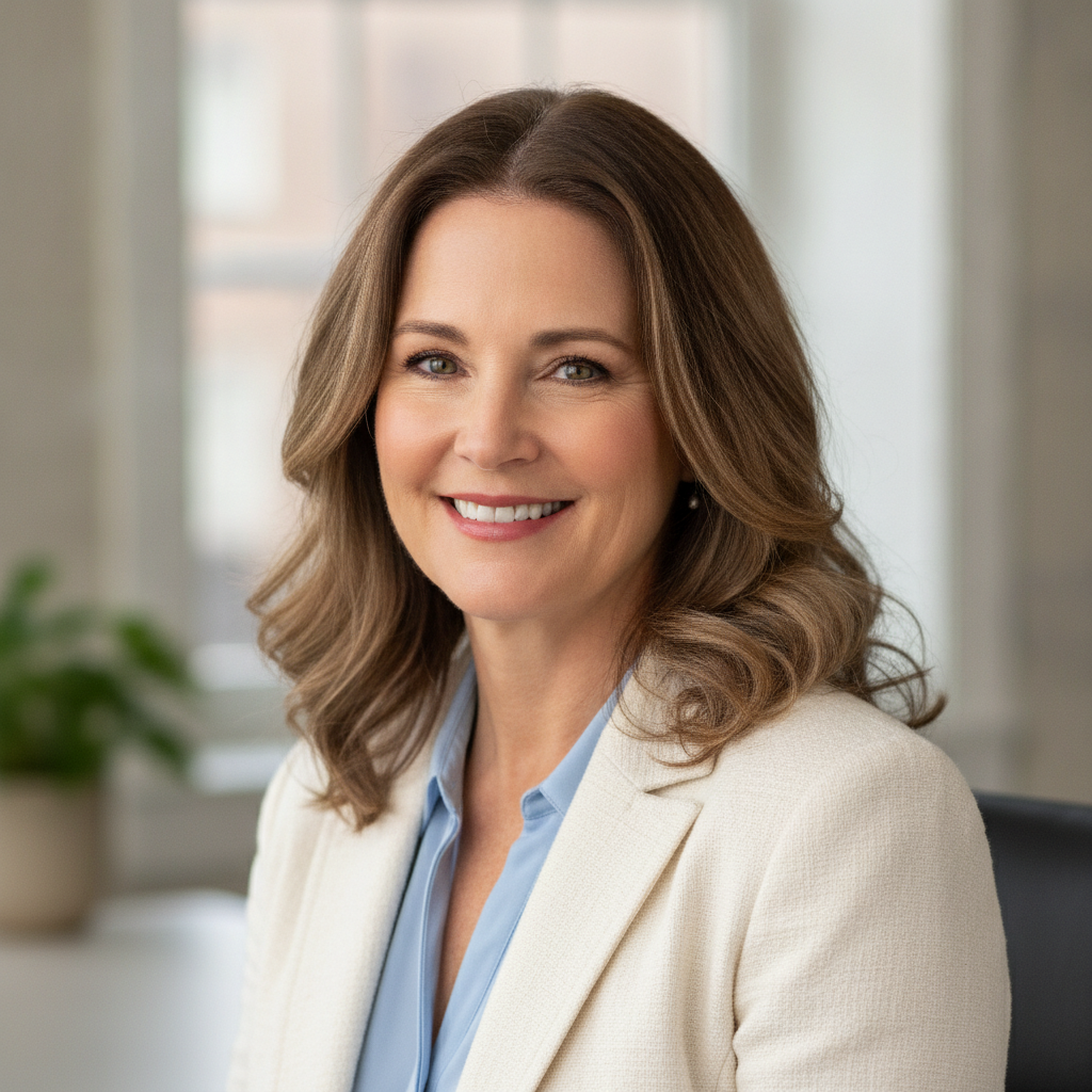 Warm smiling mother portrait middle aged woman headshot