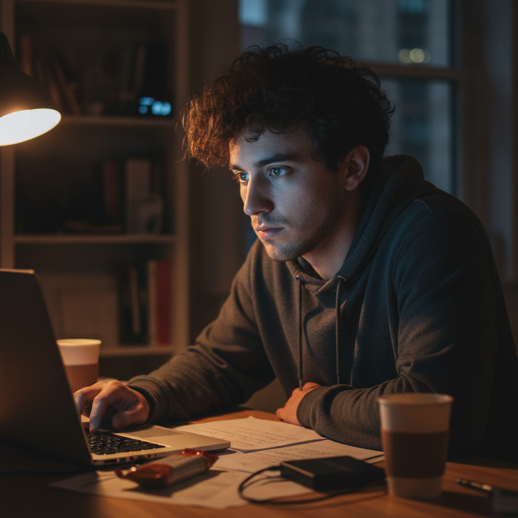 Developer workshop with late-night coding setup