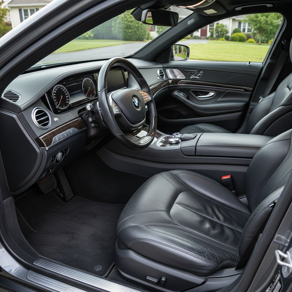 Pristine interior of a luxury car after a full detail