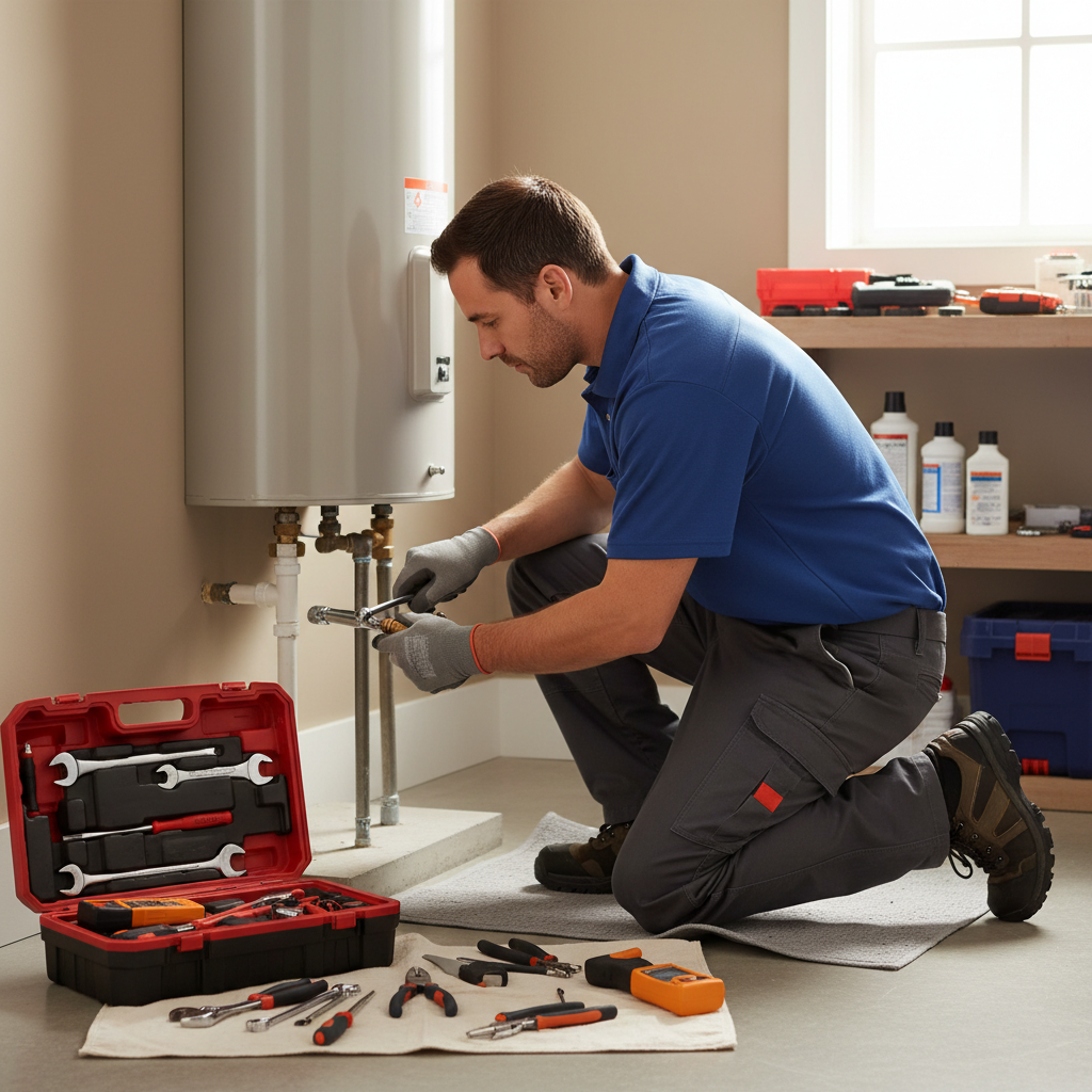 A skilled maintenance technician performing general repair work with tools in a well-kept property.
