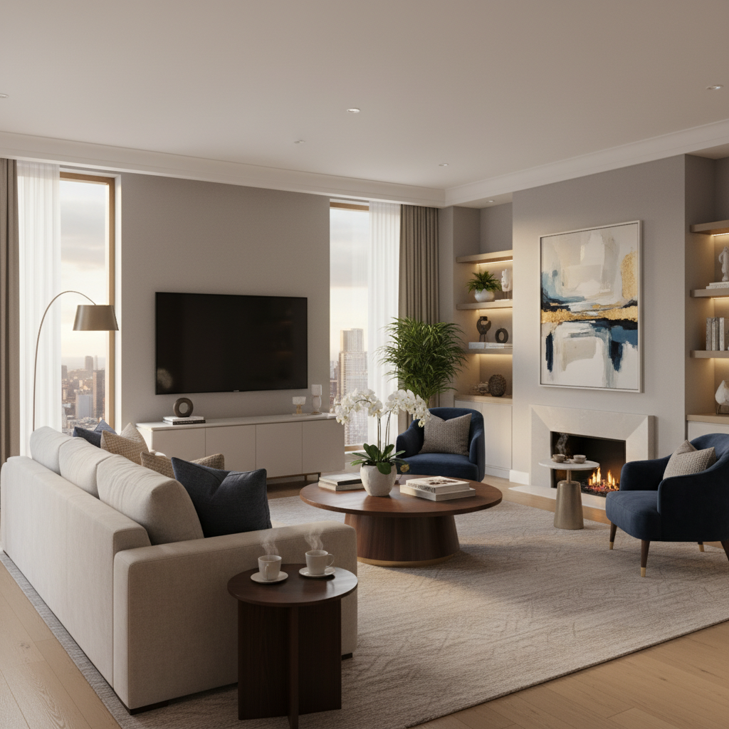 Luxury furnished living room in a modern USF managed rental property