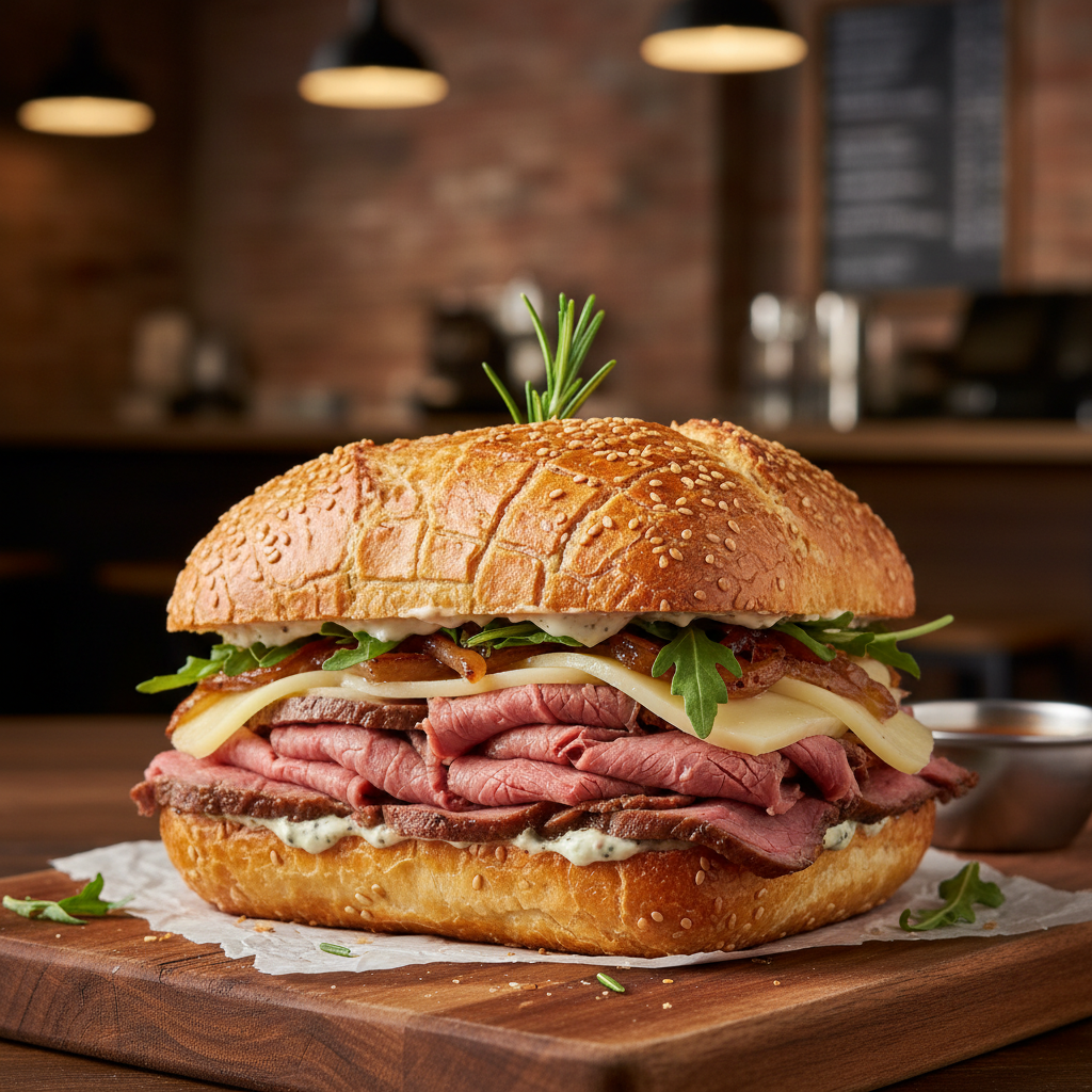 Hot Roast Sandwich on Dutch Crunch