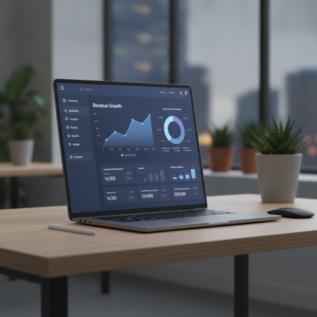 High-fidelity mockup of a modern SaaS dashboard interface with analytics charts