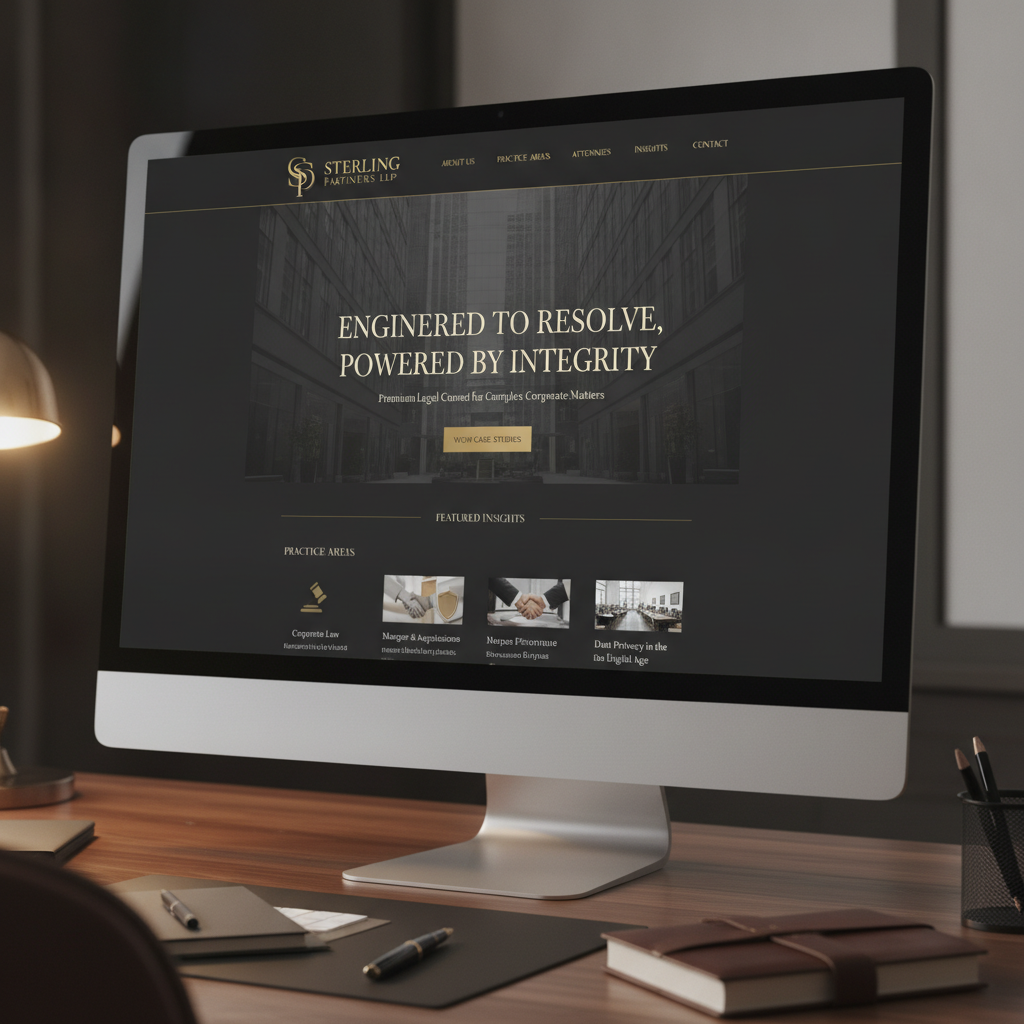 Professional corporate law firm website layout with elegant typography