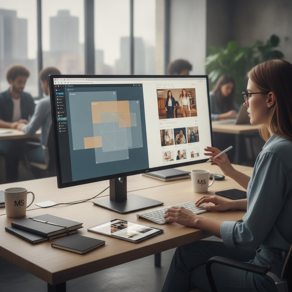 Designer creating wireframes and high-fidelity mockups on screen