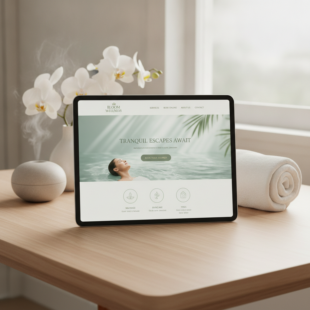Calming and elegant website mockup for a luxury spa and wellness retreat
