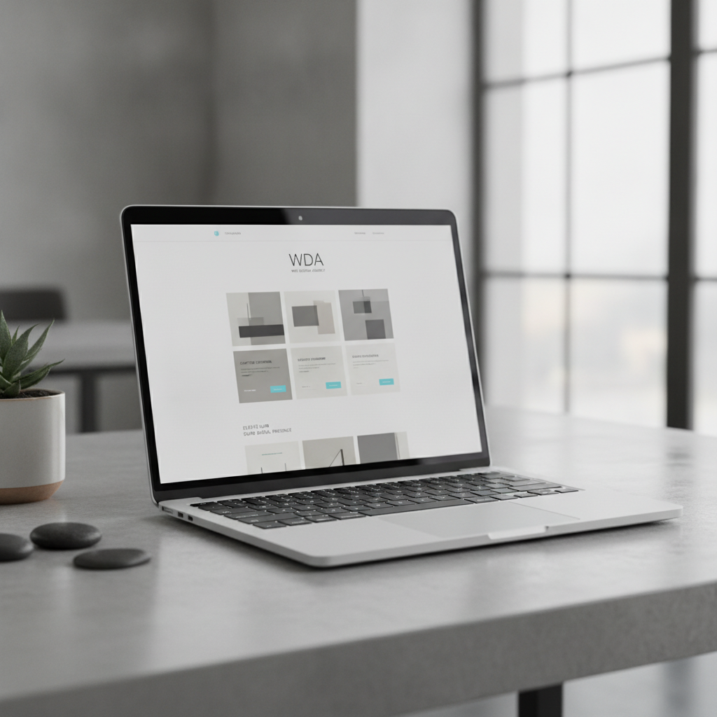 Sleek modern laptop mockup displaying a premium minimal website design crafted by WDA with clean typography and elegant layout