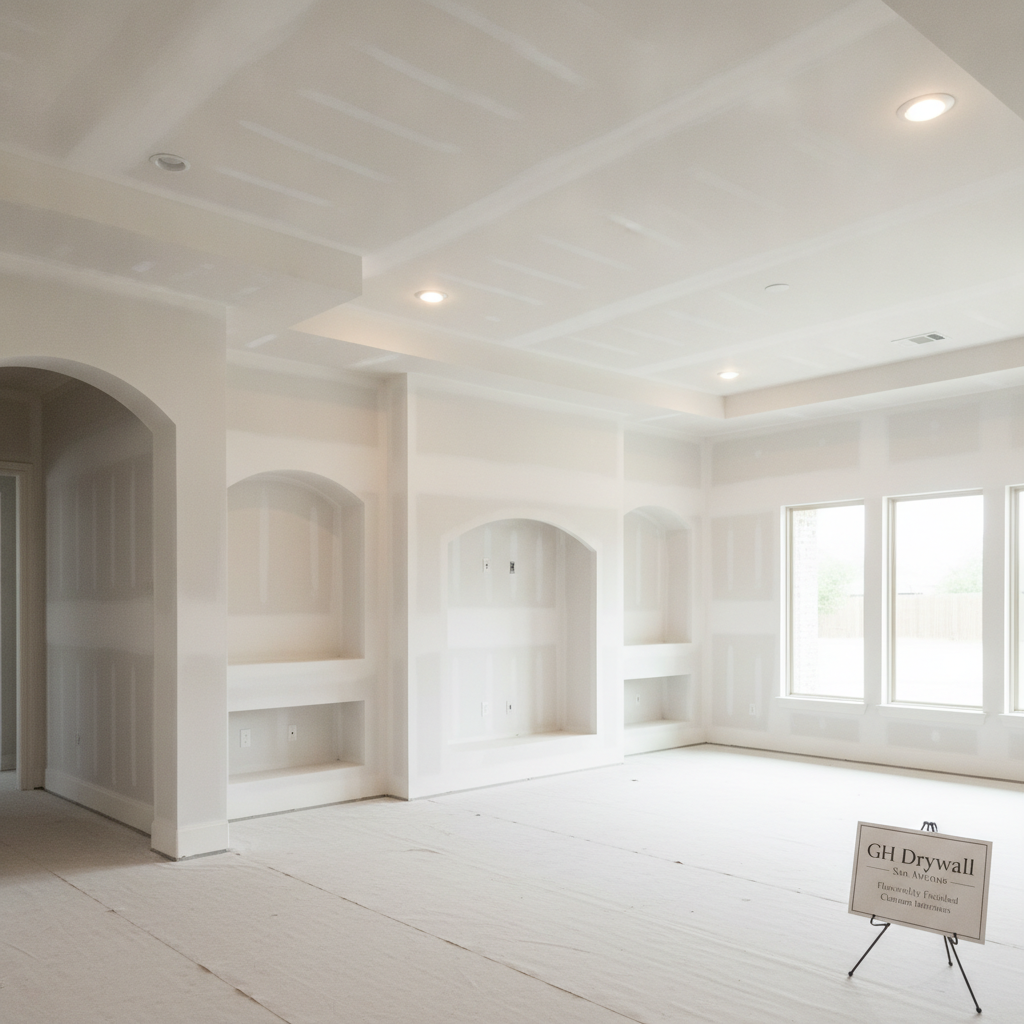 Flawlessly finished custom home interior drywall installation by GH Drywall in San Antonio