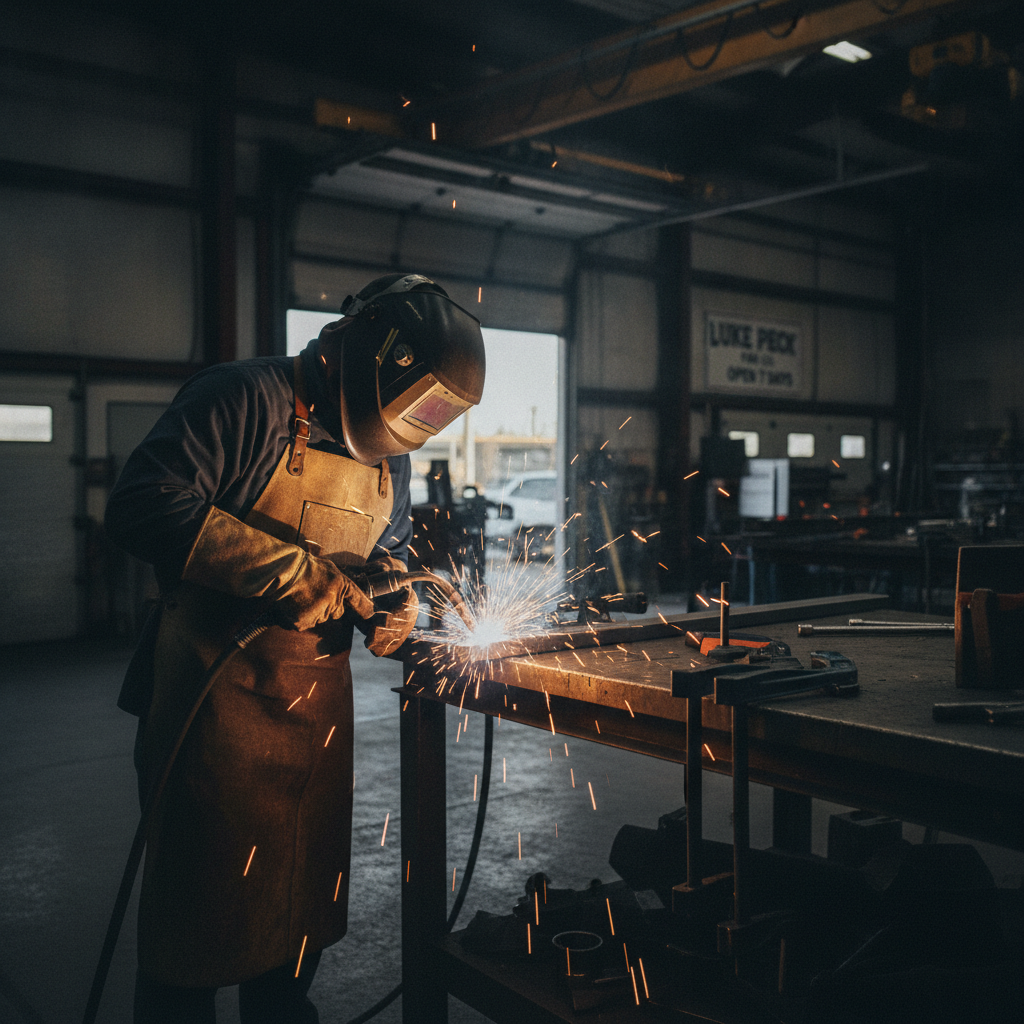 Industrial welding sparks flying during precision metal fabrication process