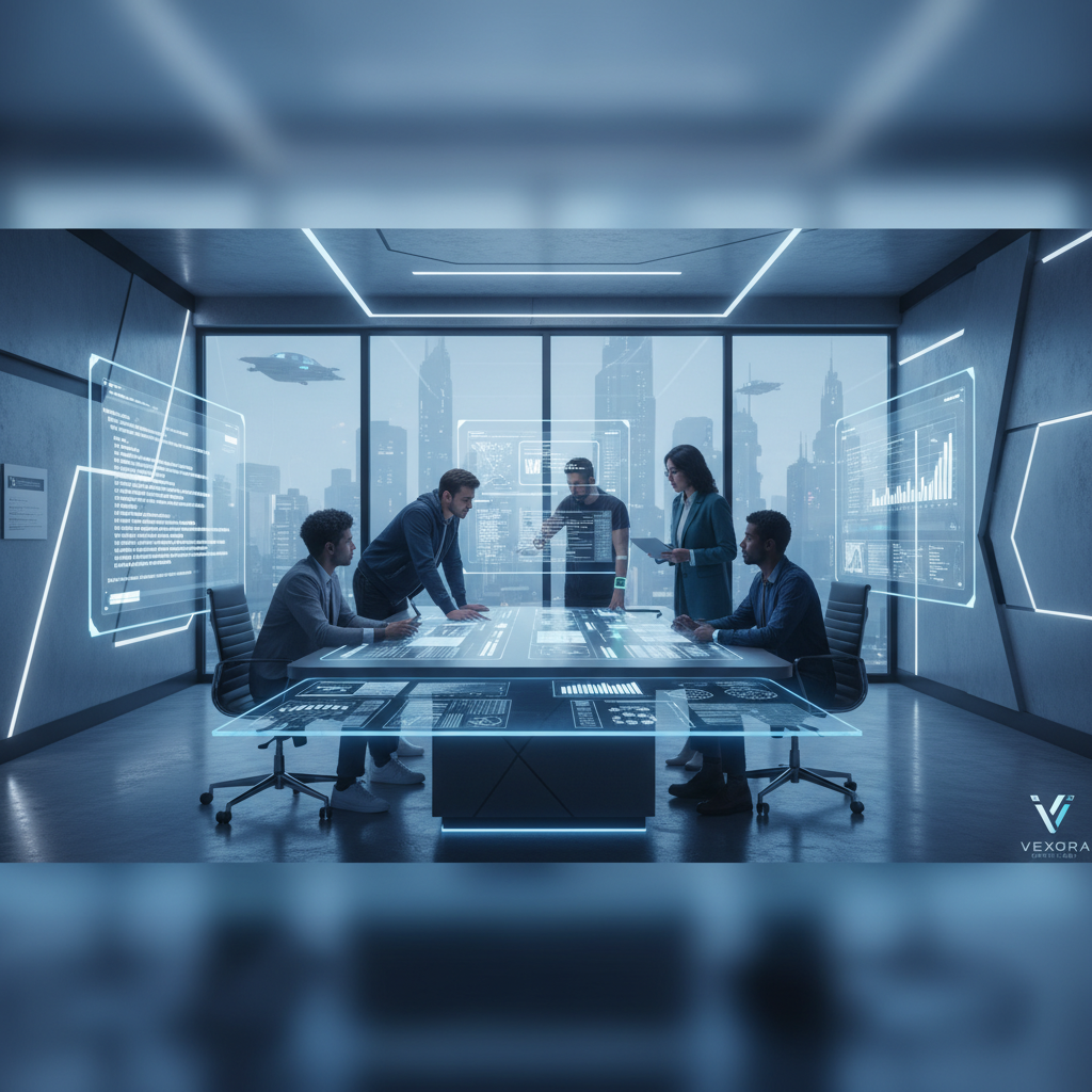 The Vexora team collaborating in a modern office