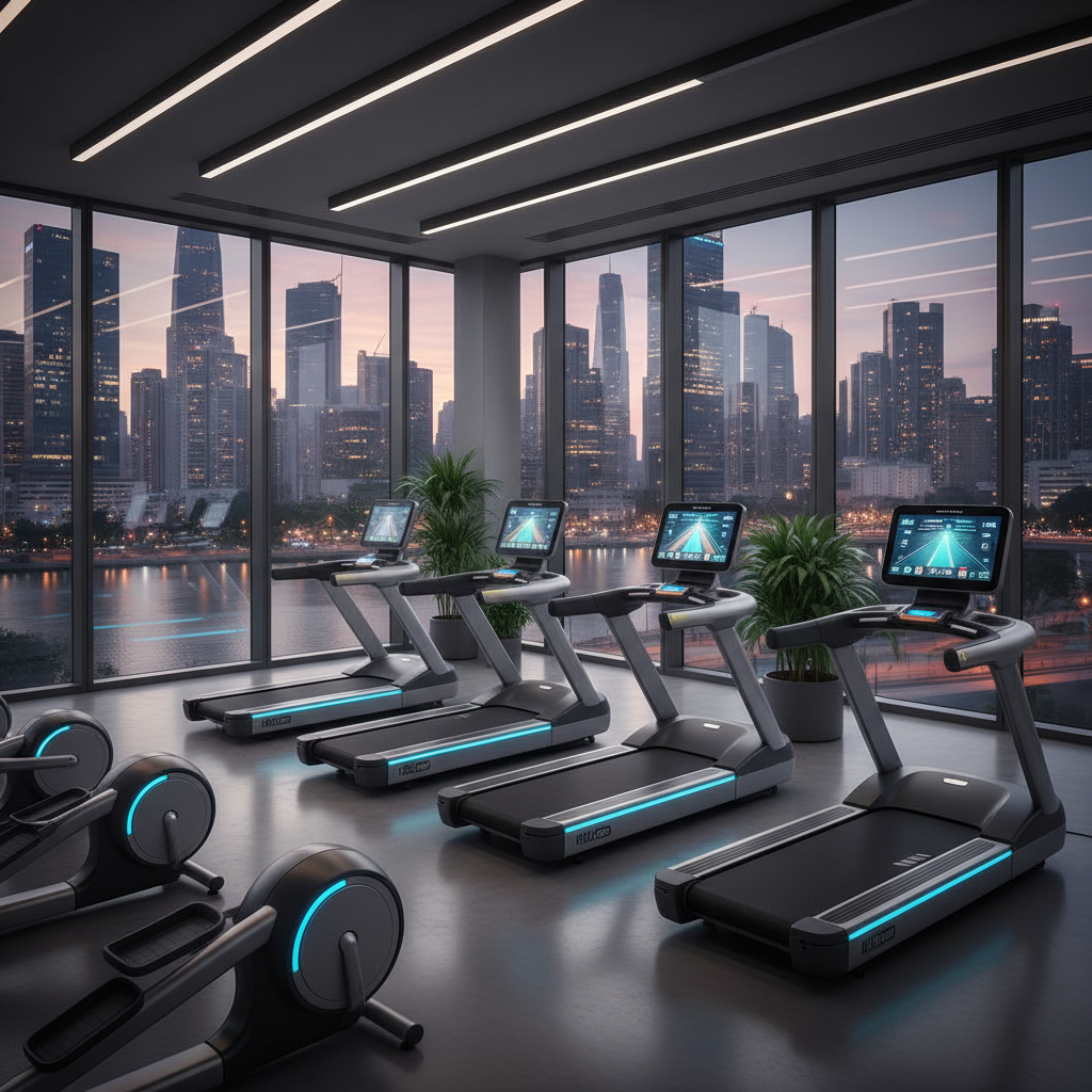 Spacious and modern free weights area with high-end dumbbells and benches