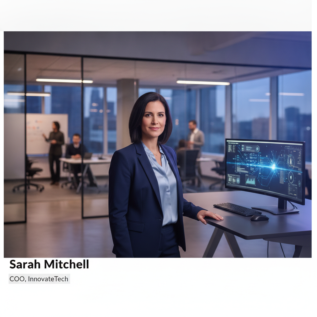 Portrait of Sarah Mitchell, COO of a tech startup