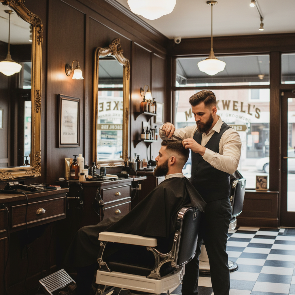 Barber giving a precision haircut