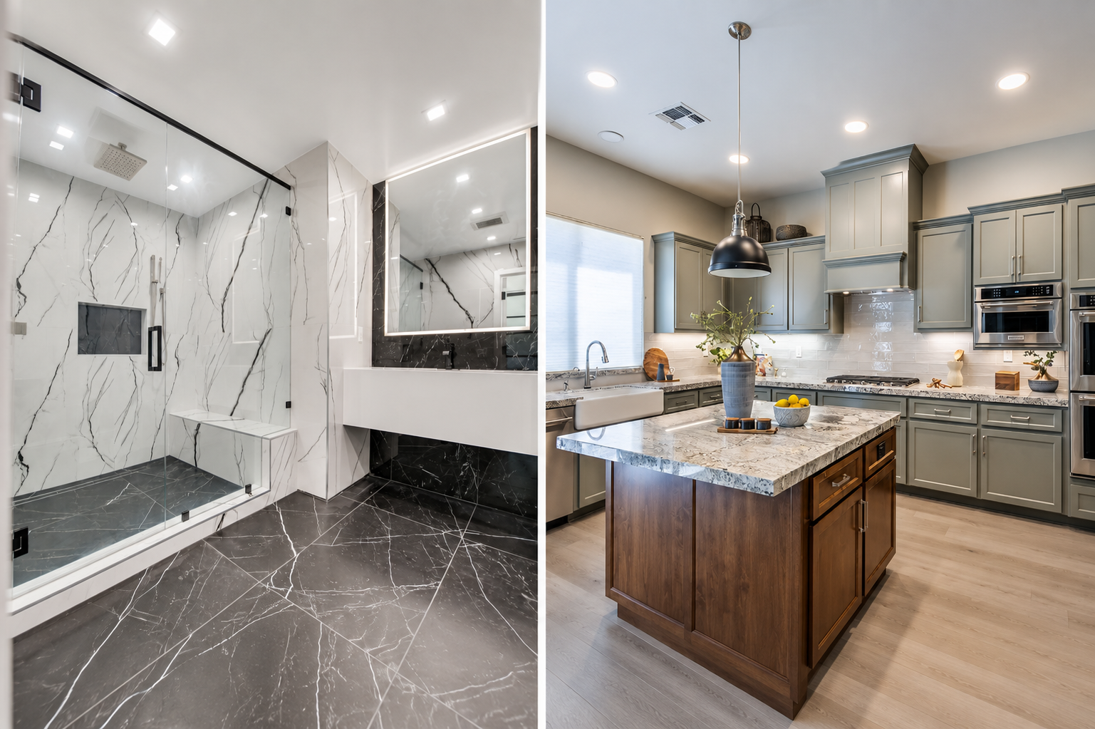 Rénovation professionnelle haut de gamme de cuisine et salle de bain moderne réalisée par des experts en construction