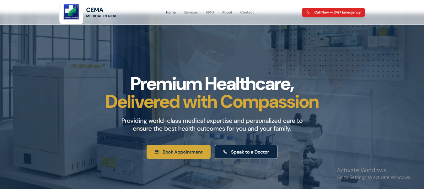 Cema hospital website, design and developed by coreflow agency
