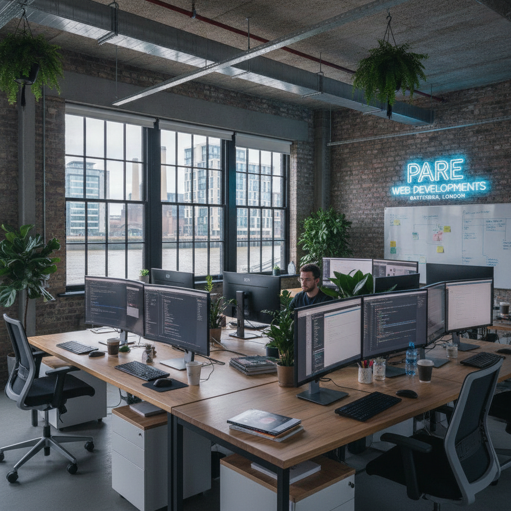 Modern web development agency office workspace in Battersea London