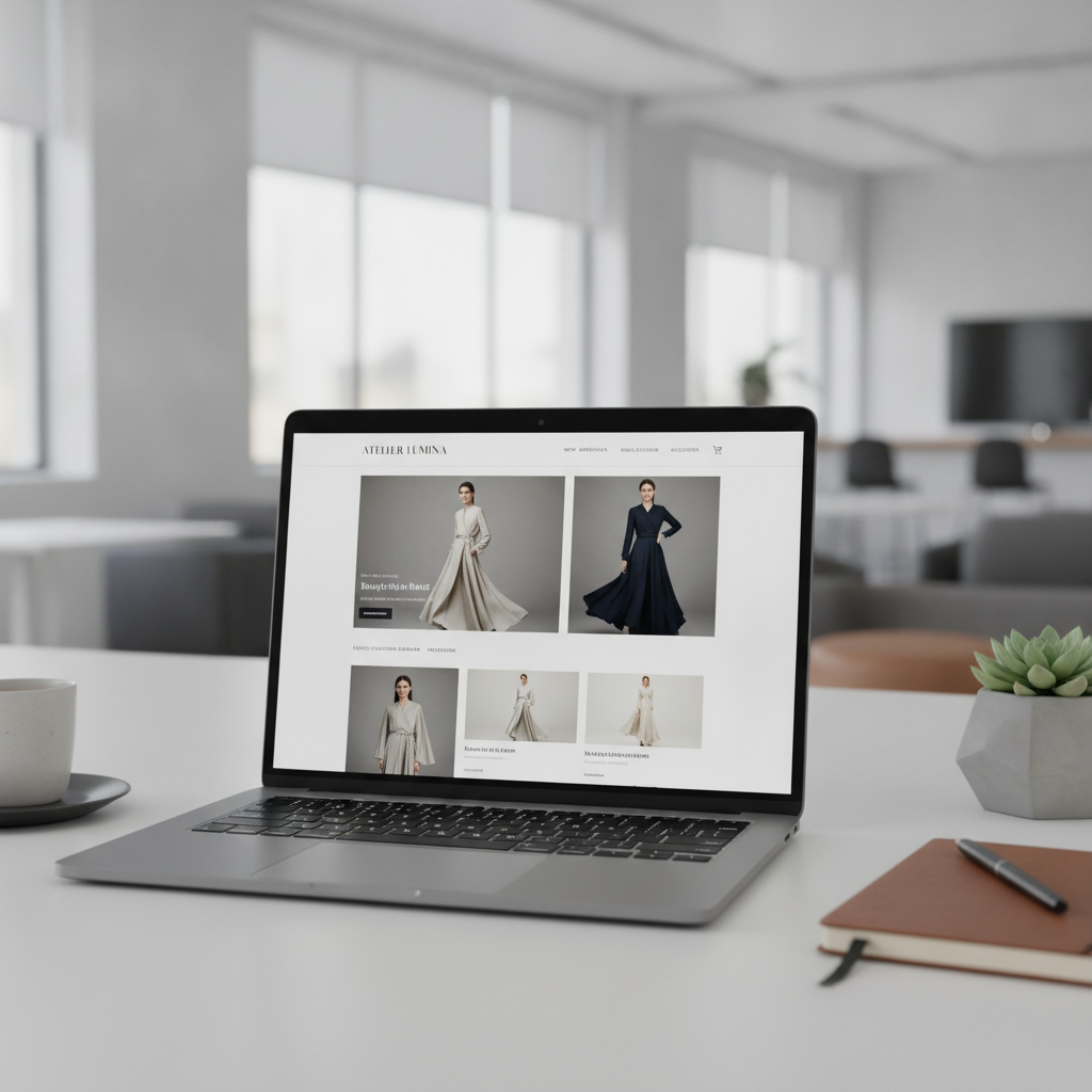 Sleek e-commerce website for a luxury fashion brand on a laptop screen
