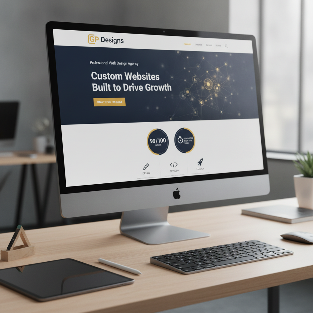 Modern web design UI mockup showing a sleek, high-converting professional business website layout