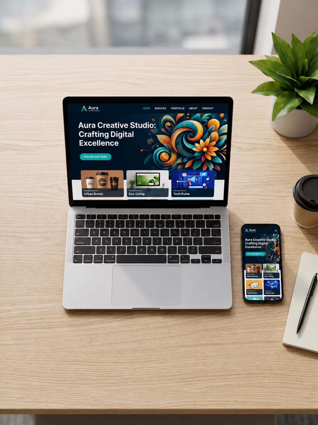 Custom website design mockup for a small local business on laptop and phone