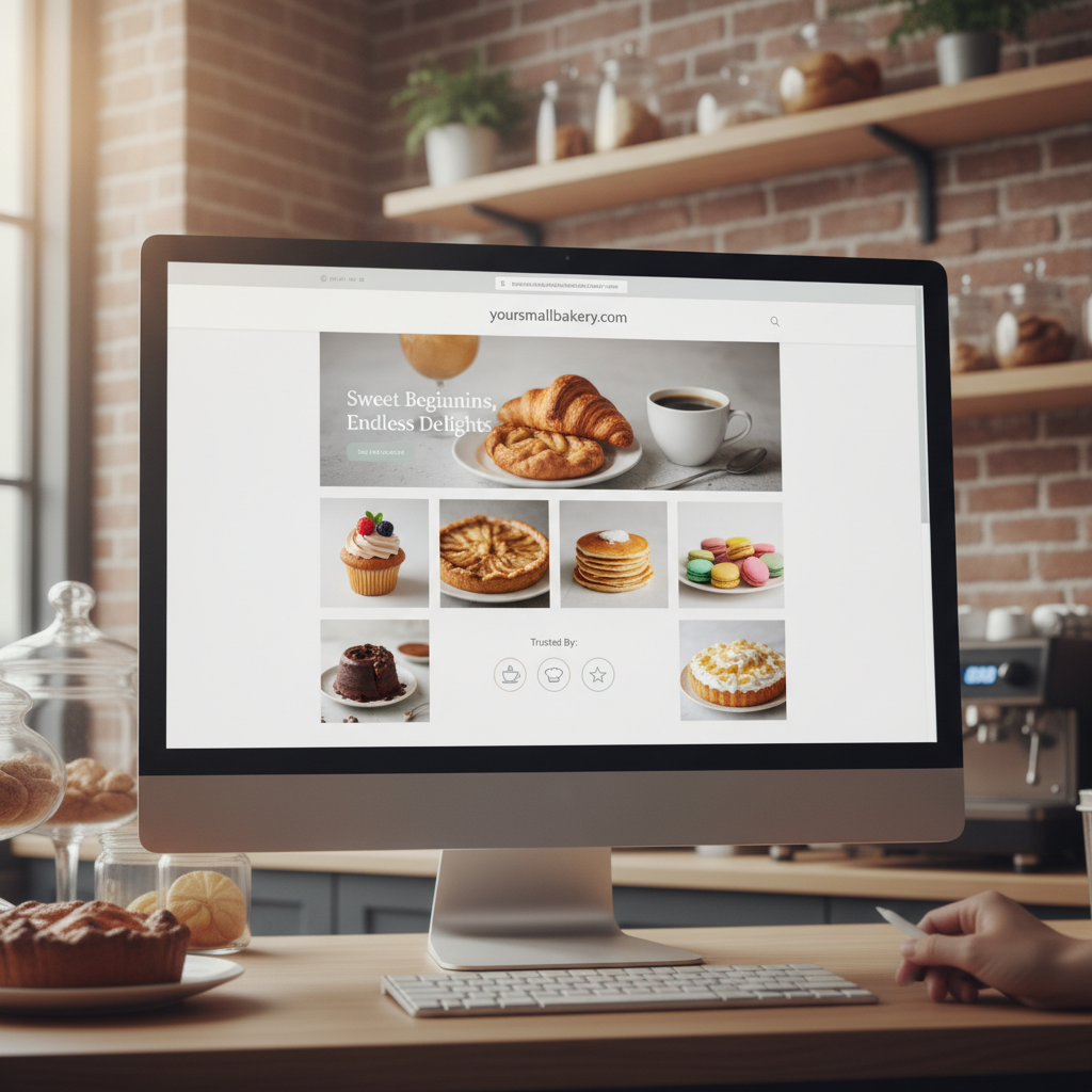 Modern bakery website design preview with pastry gallery