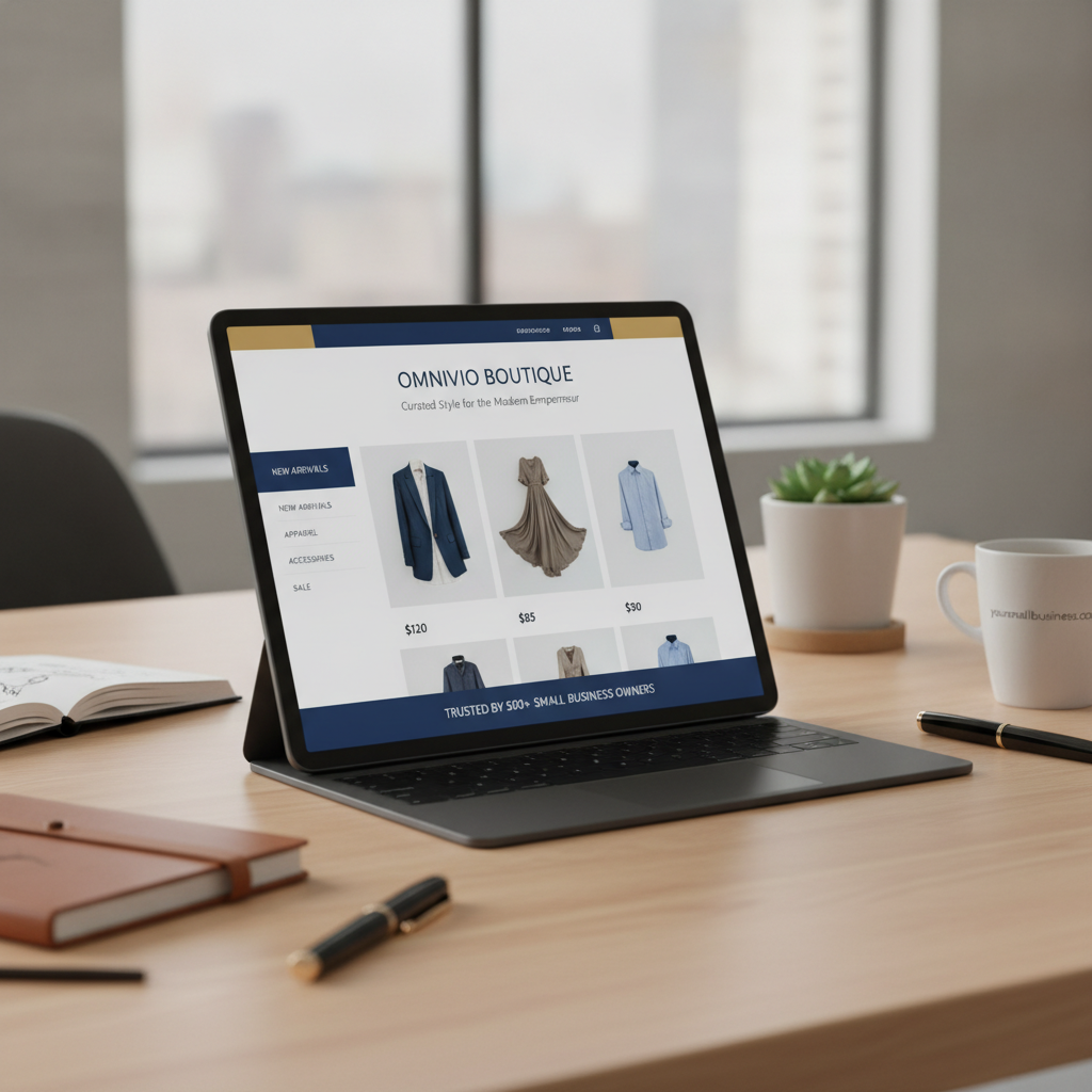 Boutique store website mockup with product showcase