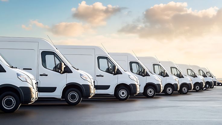 Fleet of commercial vehicles parked and insured