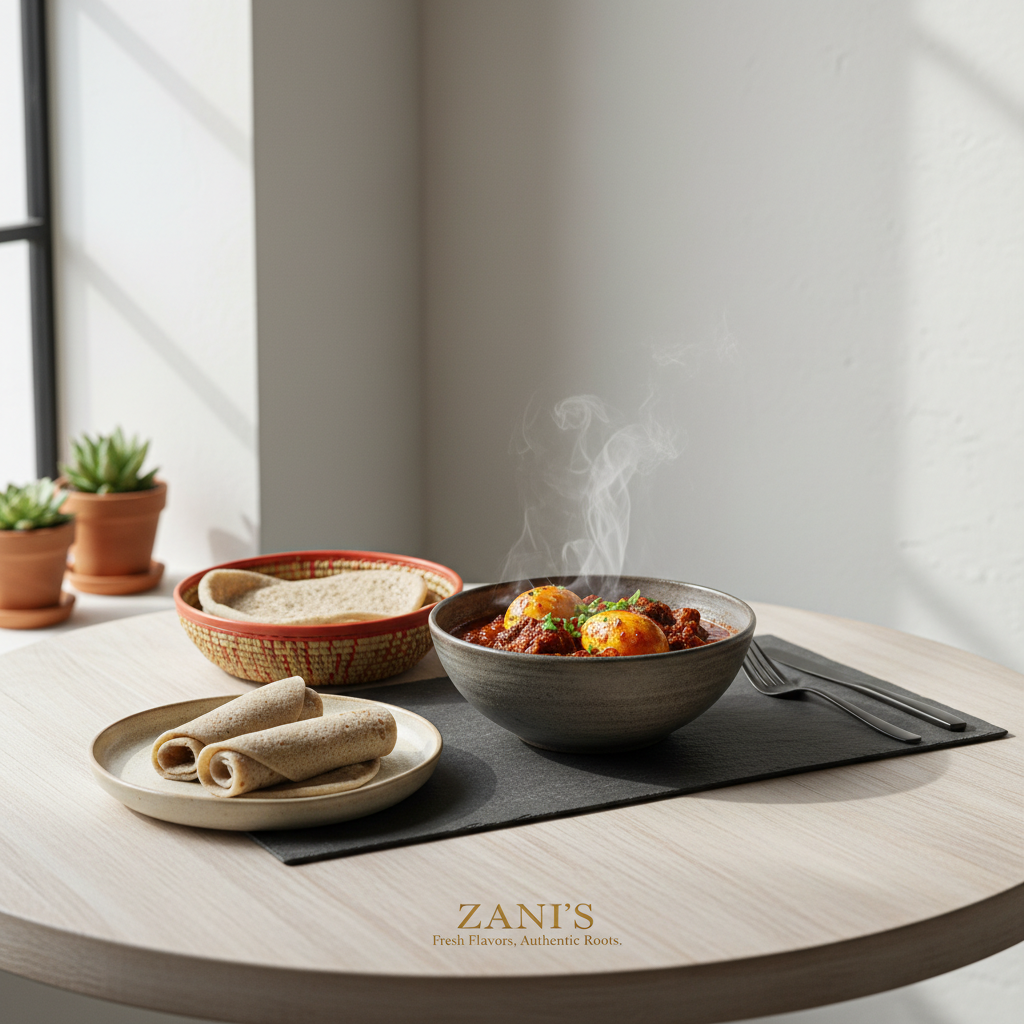 Minimalist table setting with Doro Wot