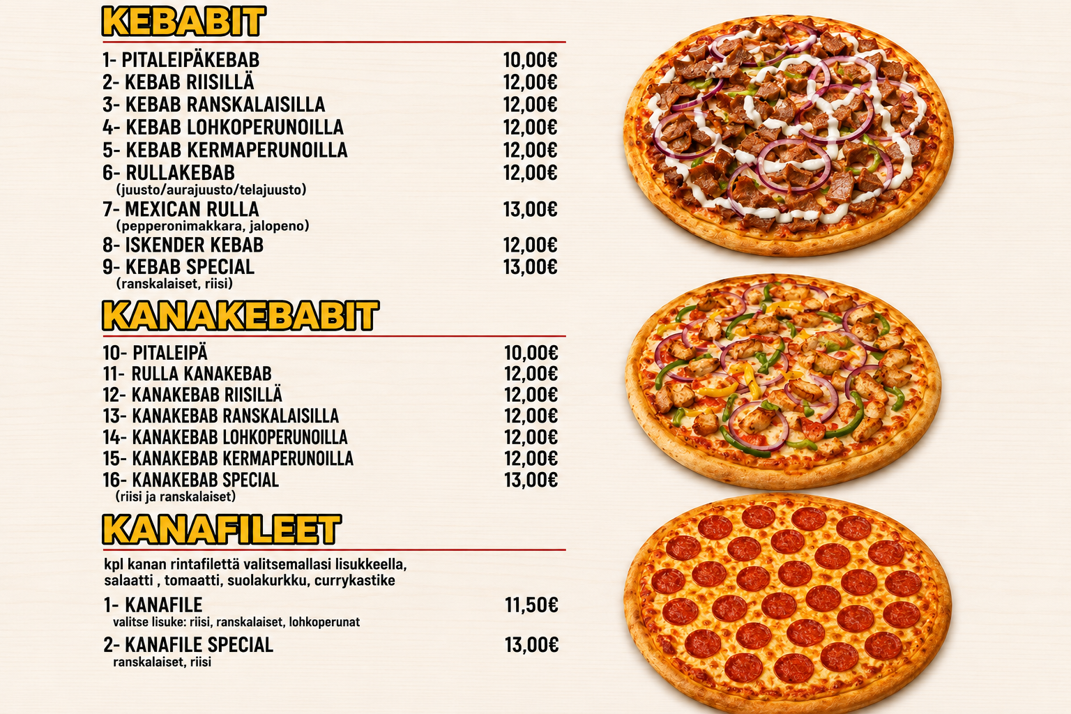 Handmade artisan pizza topped with fresh local ingredients, cured meats and herbs at Jämijärvi Pitseria