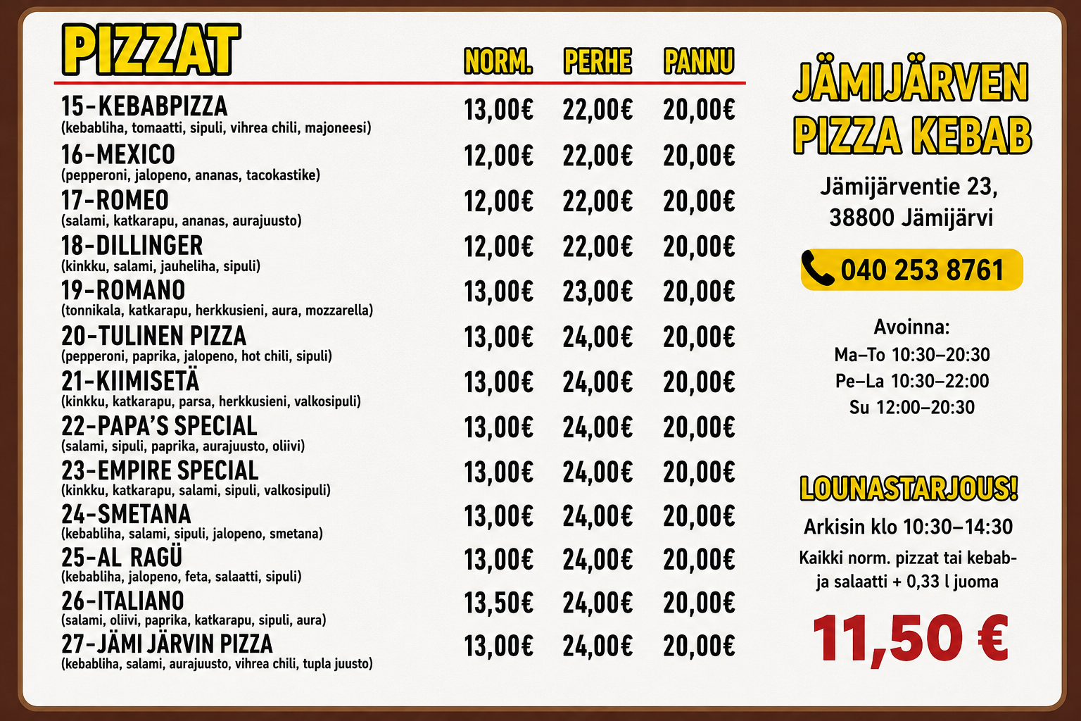 Vegetarian artisan pizza with roasted vegetables, bell peppers, mushrooms and fresh herbs handcrafted at Jämijärvi Pitseria