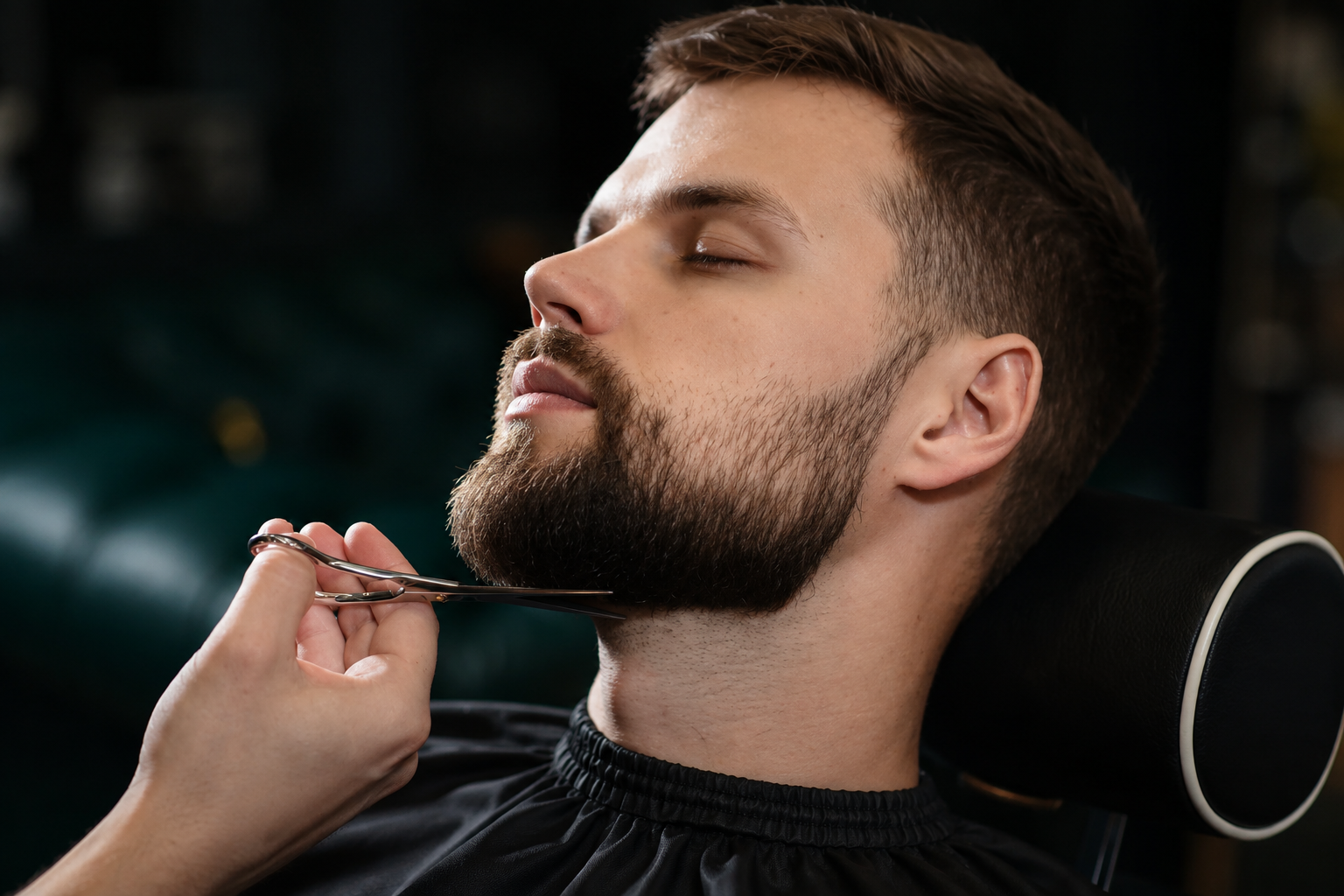 Sharp beard sculpting and line up performed by Turkish barber with premium grooming tools and warm ambient lighting