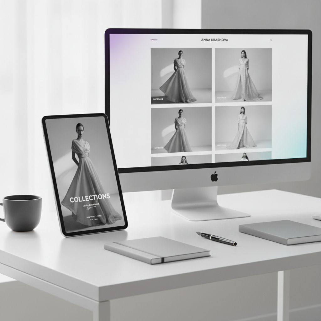 Minimalist fashion photographer portfolio website with bold editorial black and white imagery and clean typography