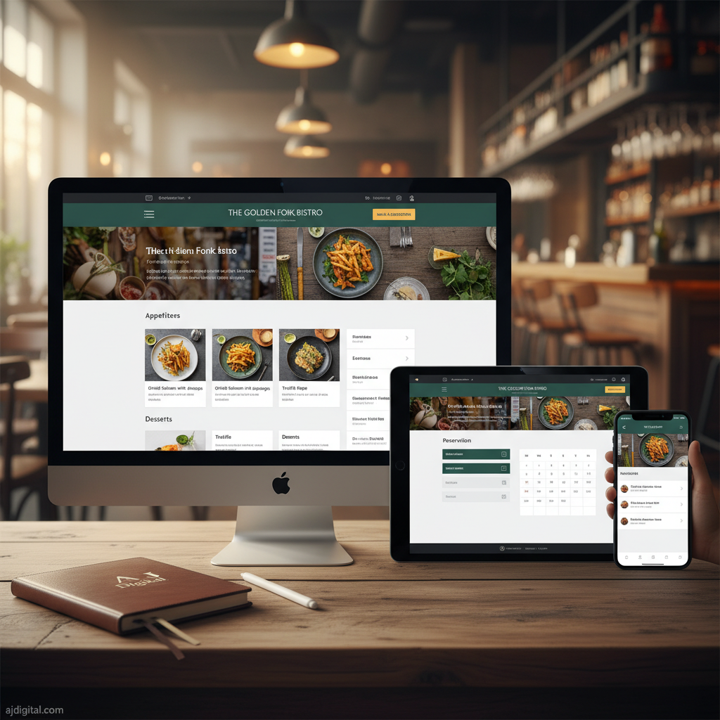 Custom website design for local restaurant showing online menu and reservations
