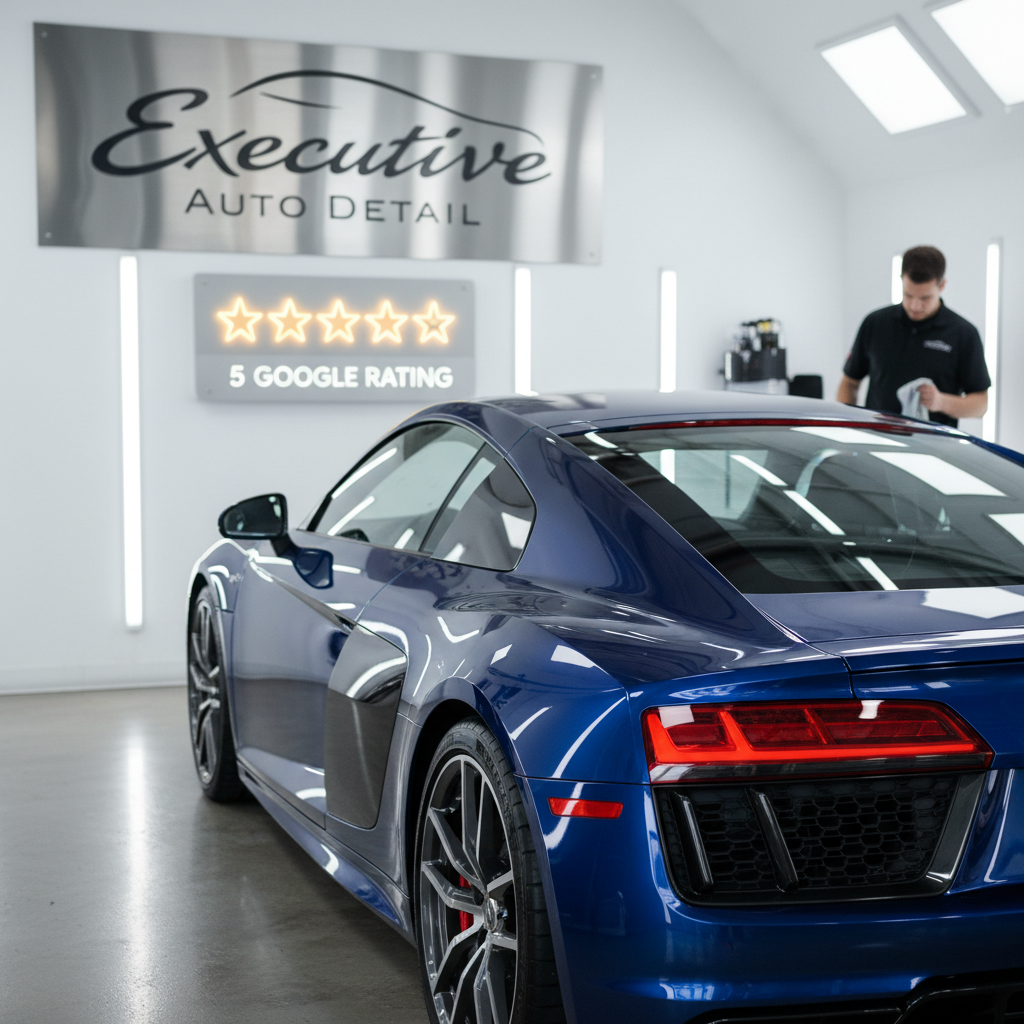 Mirror-finish paint on a luxury vehicle after professional auto detailing and ceramic coating at Executive Auto Detail