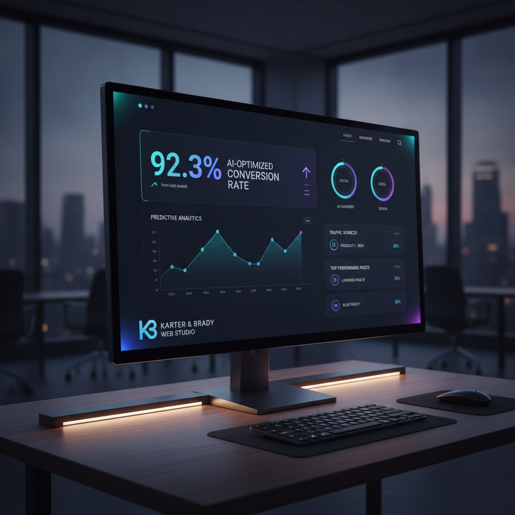 Sleek website dashboard showcasing AI-optimized analytics and conversion metrics designed by Karter and Brady web studio