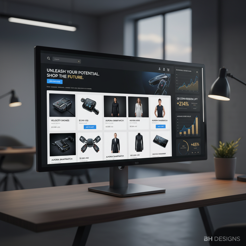 Sleek, modern e-commerce website interface designed for high conversions
