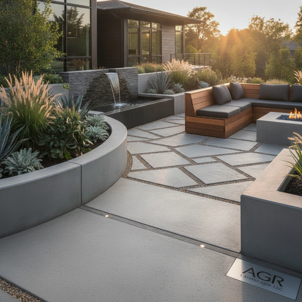 Spectacular modern landscaping design and hardscaping by AGR Landscape & Construction LLC