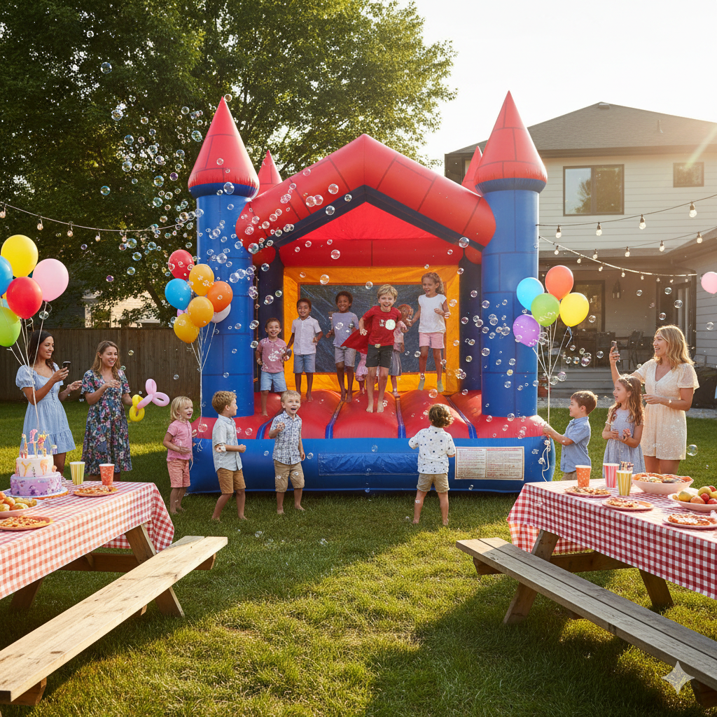 Happy kids in a bounce house