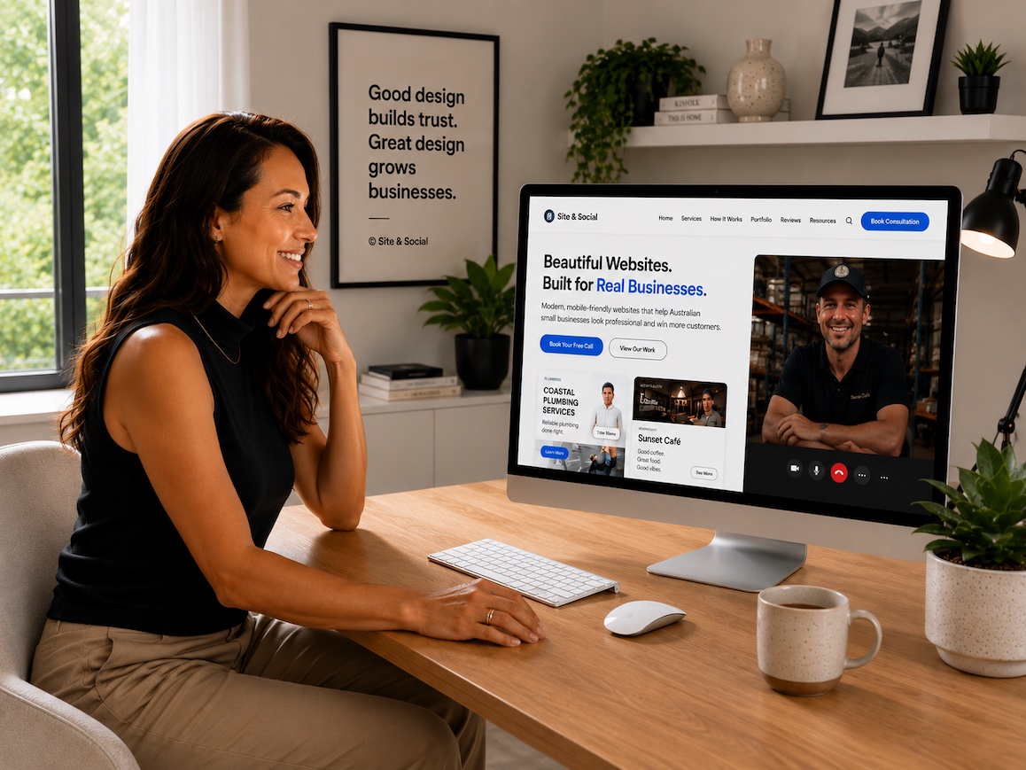 Friendly digital agency professional conducting a video consultation with an Australian small business owner