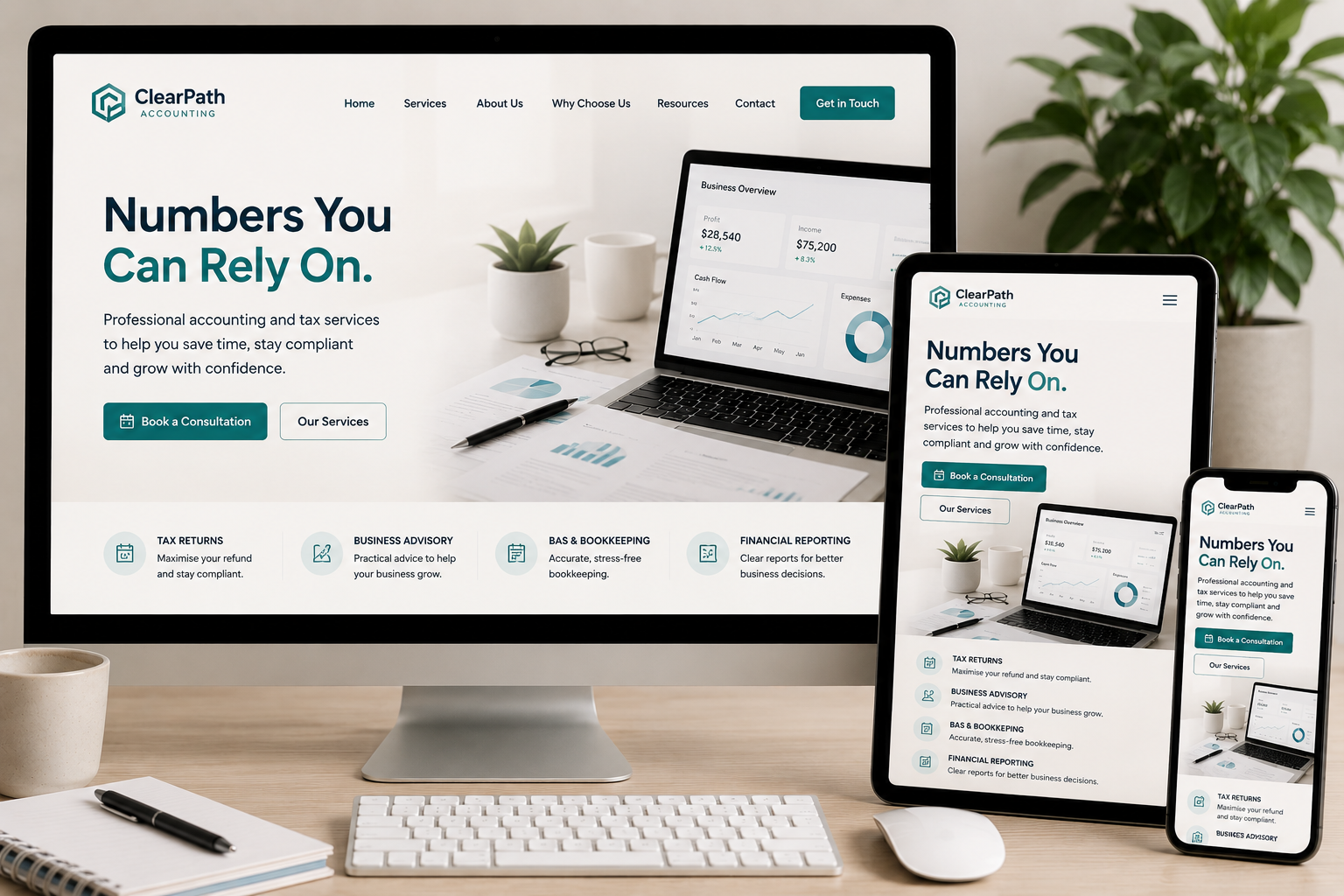 High-converting SaaS landing page mockup with modern UI elements