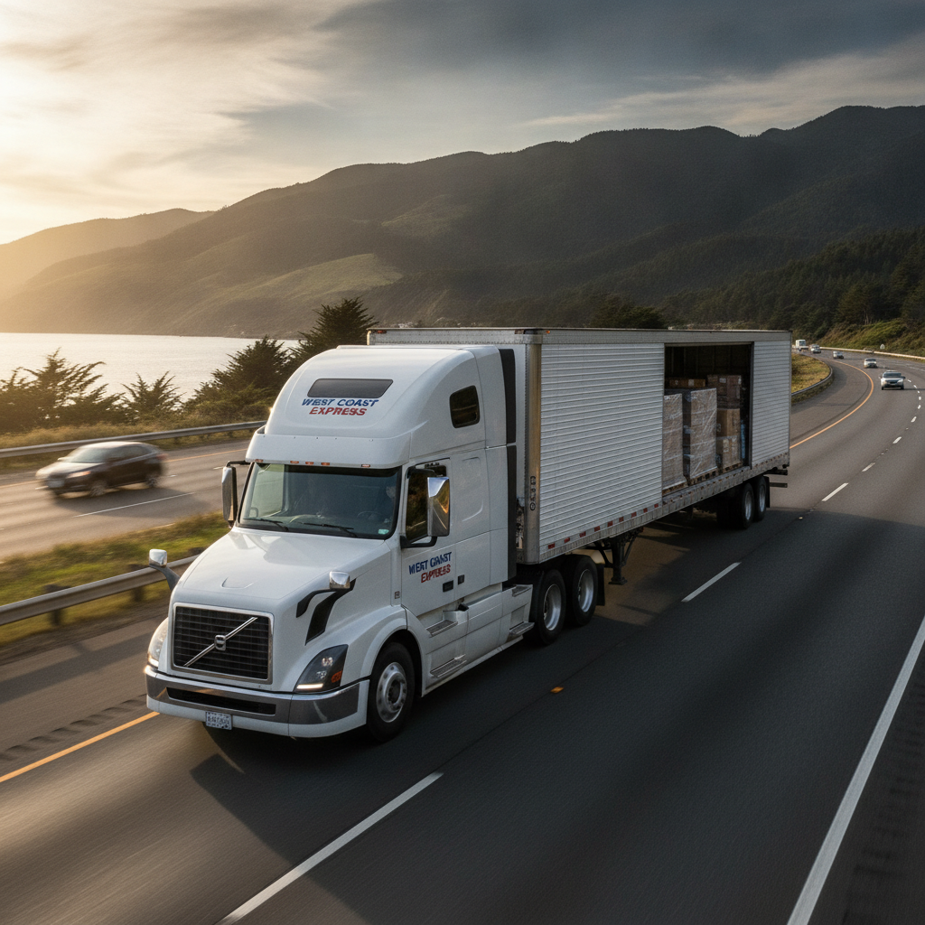 West Coast Express semi truck hauling palletized general freight on interstate highway