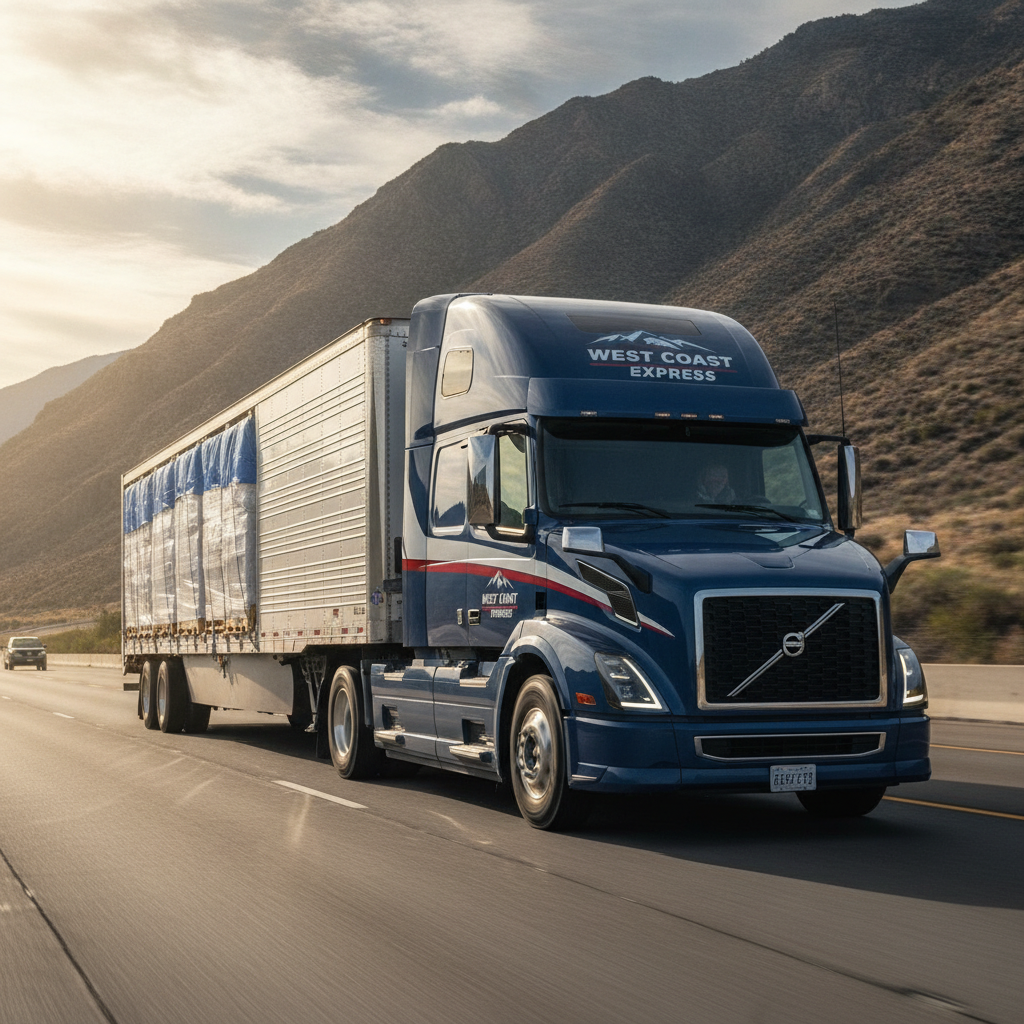 West Coast Express semi truck hauling palletized general freight on interstate highway